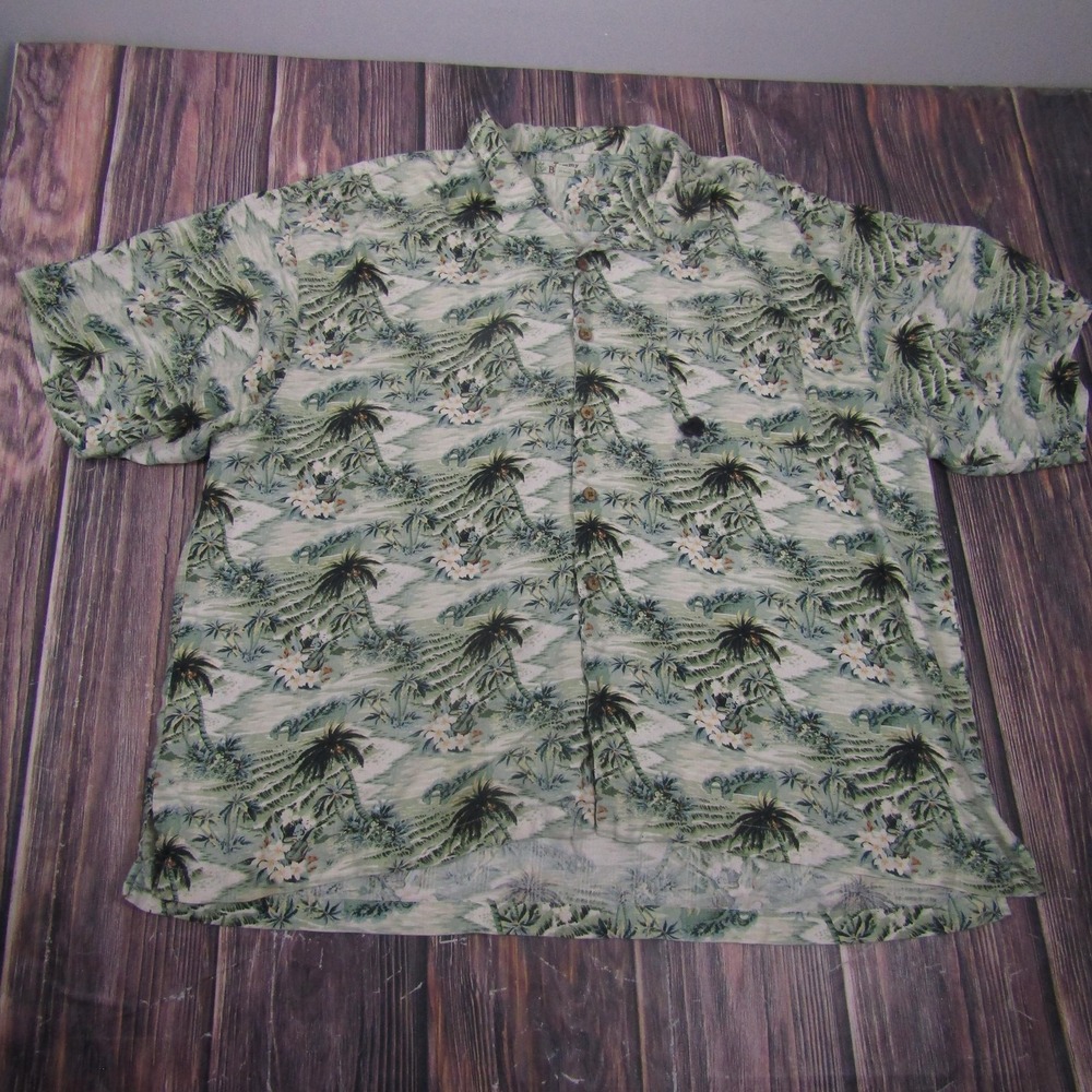 Tommy Bahama Shirt Mens 2XL Green Short Sleeve Button Up Silk Floral Relaxed‎